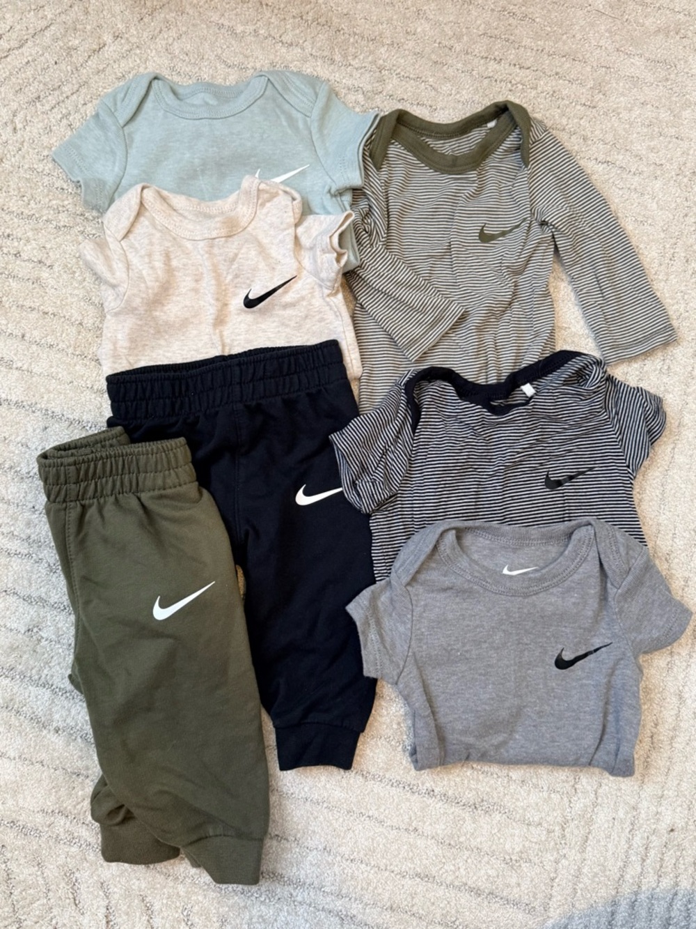 Nike Baby Striped Bodysuit and Olive Joggers Set